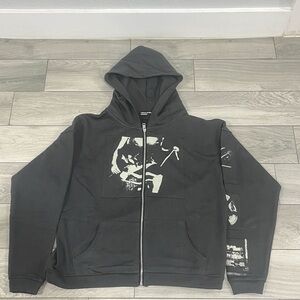Black Graphic Zip-Up Hoodie